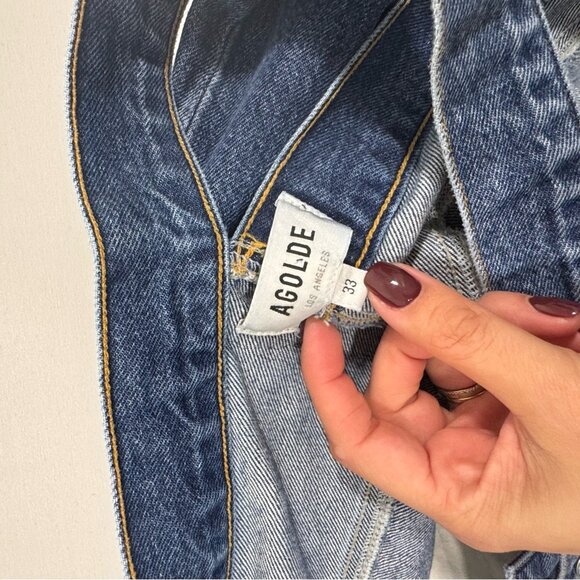 AGOLDE Cut-Out Baggy Straight-Leg Jeans Women’s Size 33 Blue Denim High Waist - Picture 10 of 15